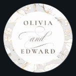 Hand-drawn Wildflowers Elegant Gold Wedding Classic Round Sticker<br><div class="desc">Wildflowers minimalist light silver stickers</div>