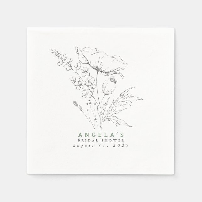 Hand-drawn Wildflowers Elegant Minimalist Napkins (Front)