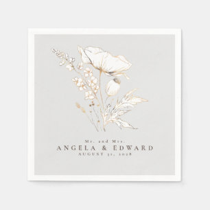Hand-drawn Wildflowers Elegant Minimalist Wedding Napkin