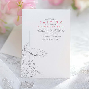 Hand-drawn Wildflowers Elegant Pink Baptism Invitation
