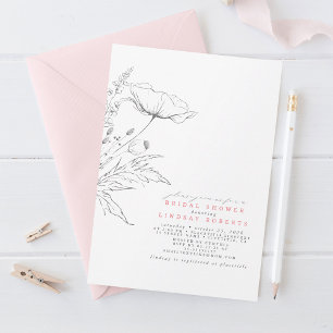 Hand-drawn Wildflowers Elegant Pink Bridal Shower Invitation