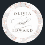 Hand-drawn Wildflowers Elegant Pink Gold Wedding Classic Round Sticker<br><div class="desc">Wildflowers minimalist light grey and pink stickers</div>