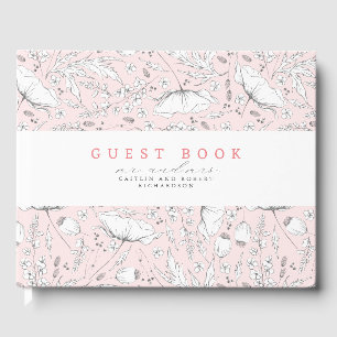 Hand-drawn Wildflowers Elegant Pink Wedding Guest Book