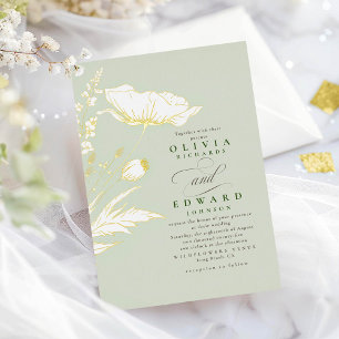 Hand-drawn Wildflowers Elegant Sage Wedding