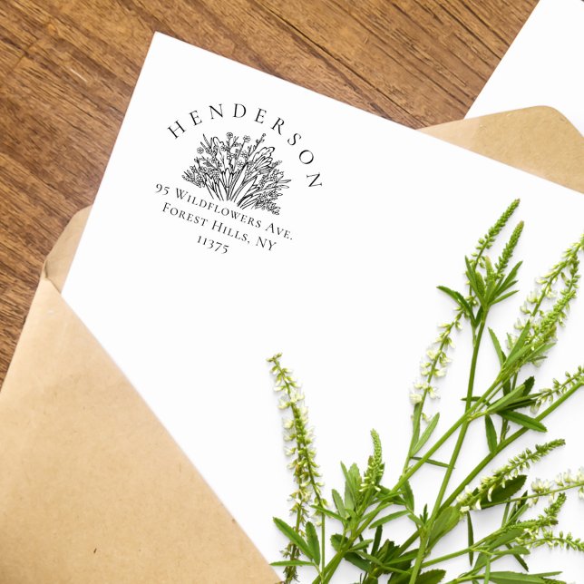 Hand-drawn Wildflowers Family Return Address Rubber Stamp (Creator Uploaded)