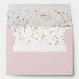 Hand-Drawn Wildflowers Gold and Dusty Pink Envelope