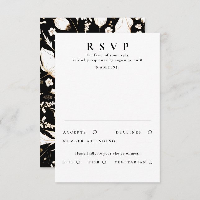 Hand-drawn Wildflowers Gold Wedding RSVP (Front/Back)