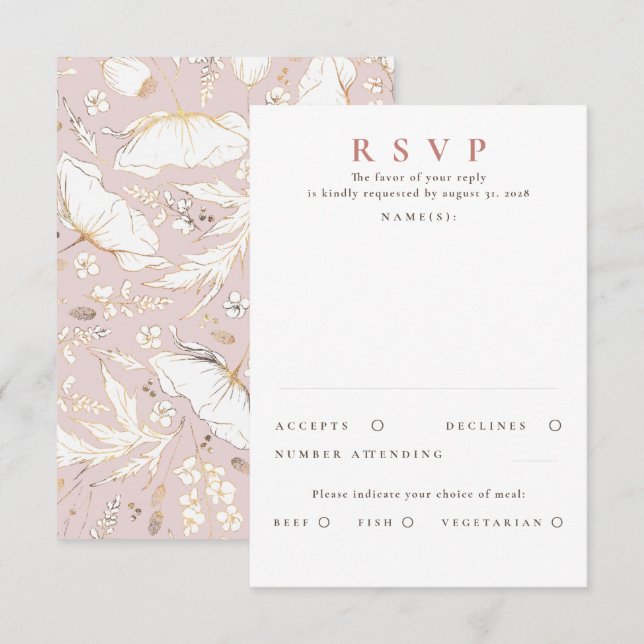 Hand-drawn Wildflowers Gold Wedding RSVP (Front/Back)