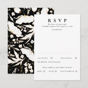 Hand-drawn Wildflowers Gold Wedding RSVP Card