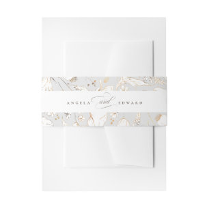 Hand-drawn Wildflowers Light Grey Elegant Wedding Invitation Belly Band