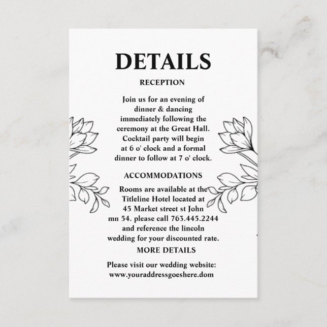 Hand-drawn Wildflowers Pattern Wedding Details Enclosure Card (Front)