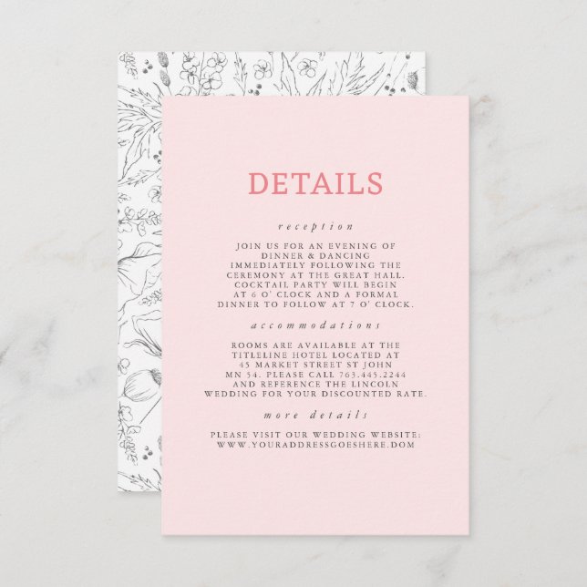 Hand-drawn Wildflowers Pattern Wedding Details Enclosure Card (Front/Back)