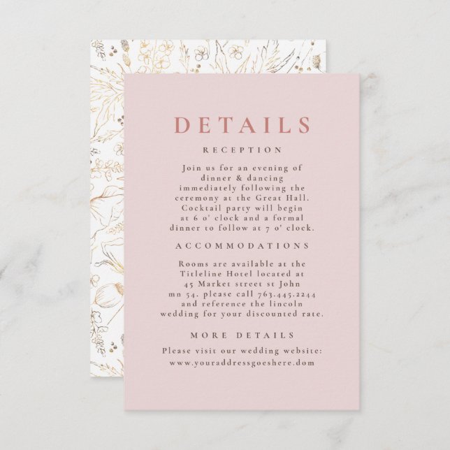 Hand-drawn Wildflowers Pattern Wedding Details Enclosure Card (Front/Back)