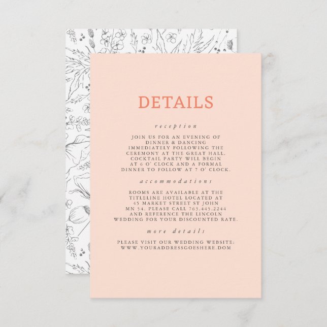 Hand-drawn Wildflowers Pattern Wedding Details Enclosure Card (Front/Back)