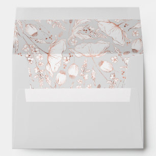 Hand-Drawn Wildflowers Pink and Light Grey Wedding Envelope