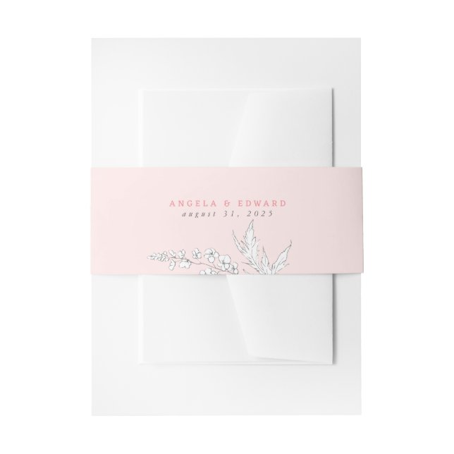 Hand-drawn Wildflowers Pink Elegant Wedding Invitation Belly Band (Front Example)