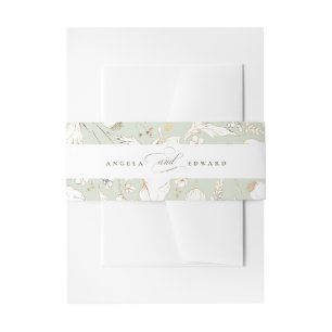 Hand-drawn Wildflowers Sage Green Elegant Wedding Invitation Belly Band