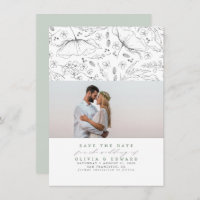 Hand-drawn Wildflowers Sage Save the Date Photo