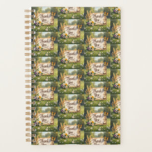 Hand drawn wildflowers, wheat stalks, butterflies planner