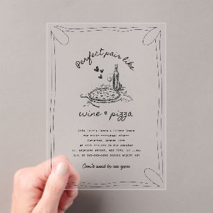 Hand drawn wine and pizza acrylic rehearsal dinner acrylic invitations