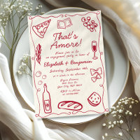 Hand Drawn Wine Red Retro Italian Engagement Party