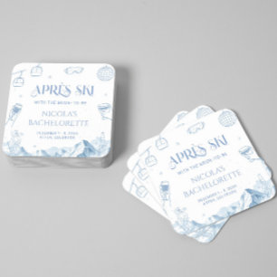 Hand Drawn Winter Apres Ski Bachelorette Party Square Paper Coaster