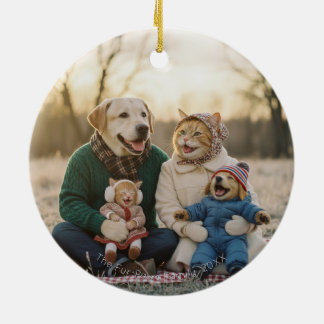 Hand Drawn Winter Berries Wreath Photo Ceramic Ornament