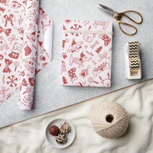 Hand-Drawn Winter Dog Doodle  Wrapping Paper Roll 
