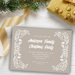 Hand Drawn Winter Greenery Family Christmas Party Invitation<br><div class="desc">This simple family Christmas party invitation features a hand drawn frame of white winter greenery on a light tan background.</div>