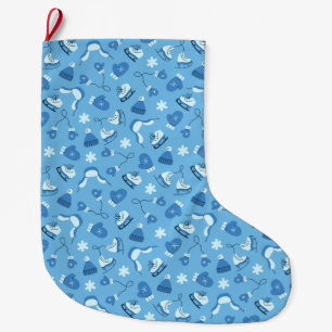 Hand Drawn Winter Pattern Blue Christmas Stocking