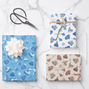 Hand Drawn Winter Pattern Blue Wrapping Paper Set1