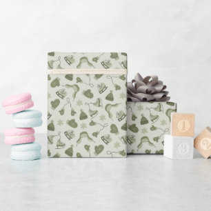 Hand Drawn Winter Print Olive Wrapping Paper Roll