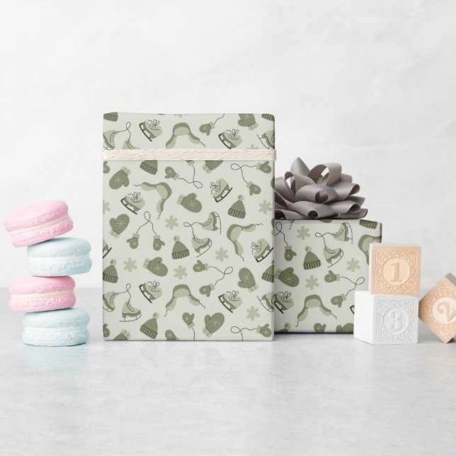 Hand Drawn Winter Print Olive Wrapping Paper Roll (Baby Shower)