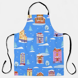 Hand drawn winter seamless pattern with cute Scand Apron