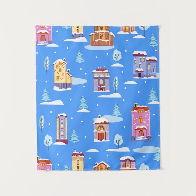 Hand drawn winter seamless pattern with cute Scand Tapestry (Front)
