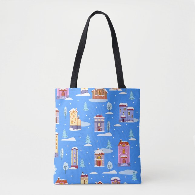 Hand drawn winter seamless pattern with cute Scand Tote Bag (Front)