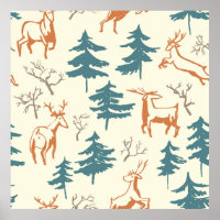 Hand drawn winter seamless pattern with deer and p