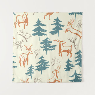 Hand drawn winter seamless pattern with deer and p tapestry