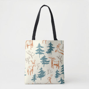 Hand drawn winter seamless pattern with deer and p tote bag