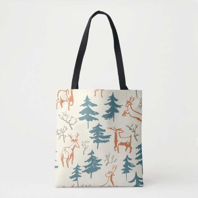 Hand drawn winter seamless pattern with deer and p tote bag (Front)