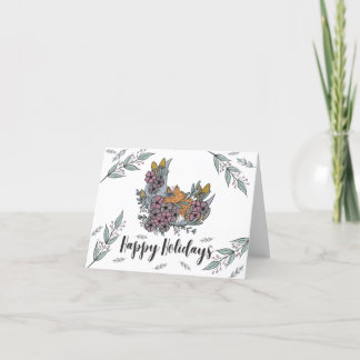 Hand Drawn Woodland Fox Floral Moon Holiday Card