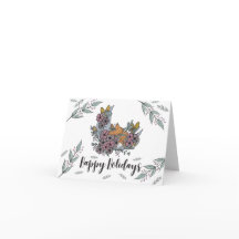 Hand Drawn Woodland Fox Floral Moon Holiday Card