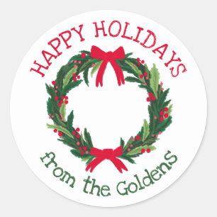 Hand Drawn Wreath CUSTOM Holiday Christmas Classic Round Sticker
