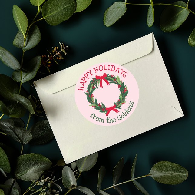 Hand Drawn Wreath CUSTOM Holiday Christmas  Classic Round Sticker (Hand Drawn Wreath CUSTOM Holiday Christmas Classic Round Sticker
)