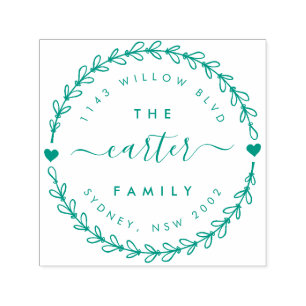 Hand Drawn Wreath Family Name Return Address Self-inking Stamp