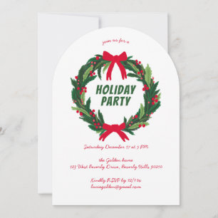 Hand Drawn Wreath Holiday Christmas Party ARCH Invitation