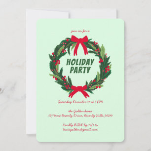 Hand Drawn Wreath Holiday Christmas Party CUSTOM Invitation