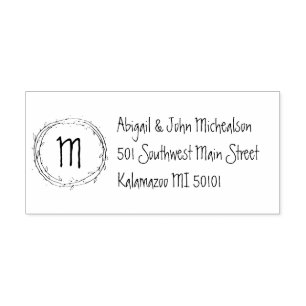 Hand-Drawn Wreath + Monogram Name Address Stamp