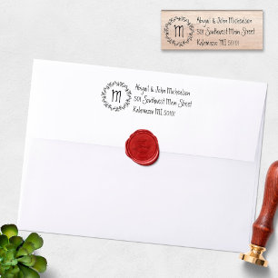 Hand-Drawn Wreath + Monogram Name Address Stamp