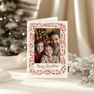 Hand Drawn Wreath & Preppy Bows Photo Card